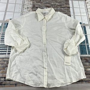 NWT Women’s Liz & Co Cream Adjustable Sleeve Button Up Shirt (XL) GD08